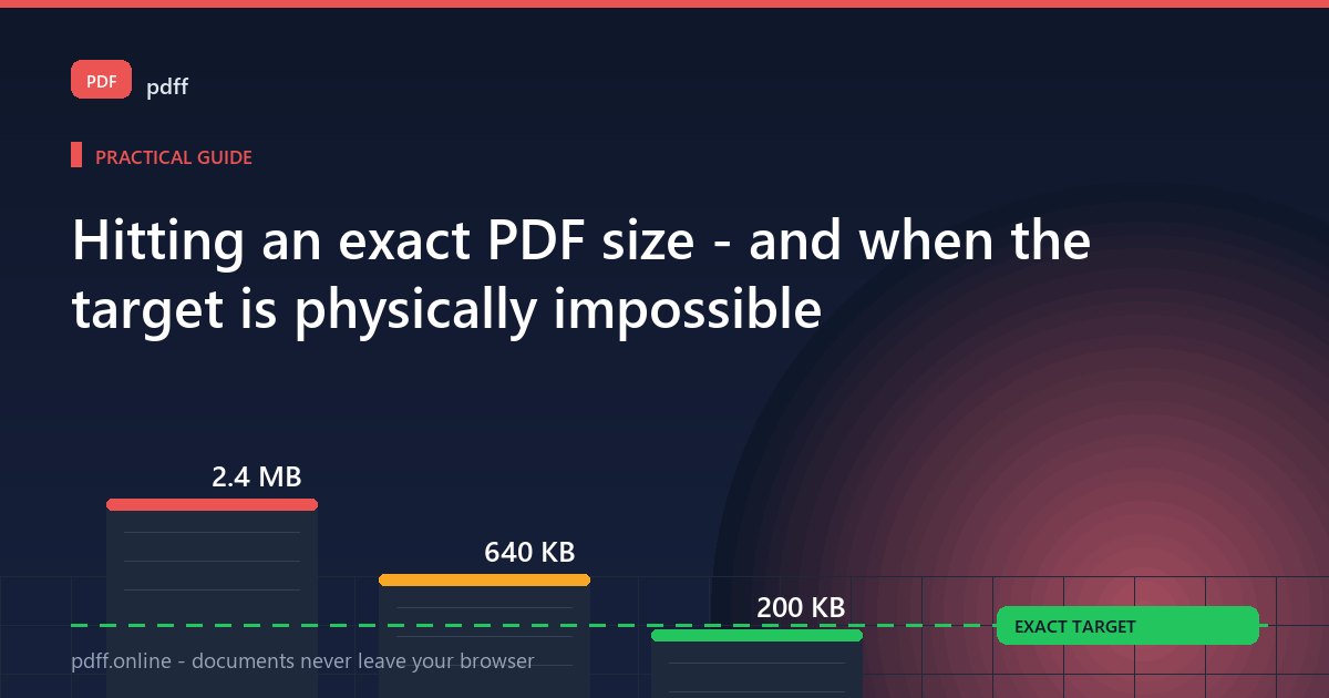 Three PDF size bars against a 200 KB exact target line